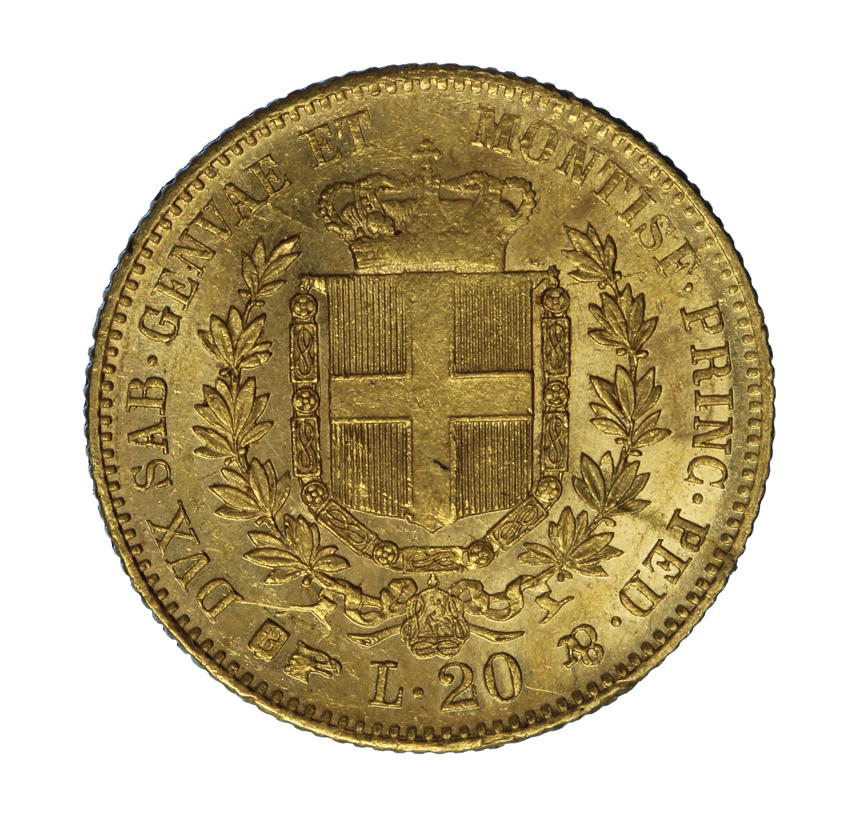 12821_590_2 Sardegna Vittorio Emanuele II 20 lire 1861 debolezza di conio sulla corona SPL+.jpg